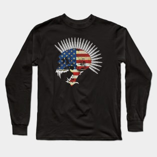 Bullet Head Mohawk Skull with American Flag Long Sleeve T-Shirt